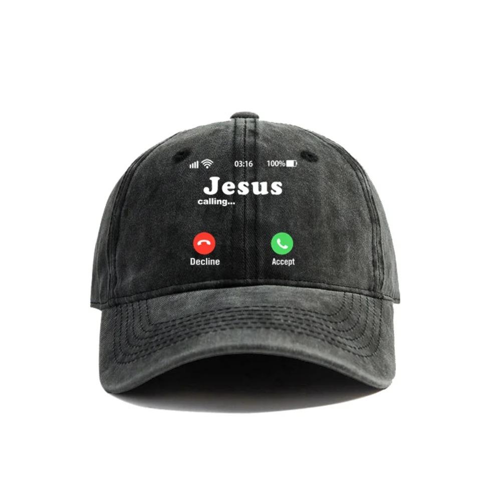 Funny Jesus Print Baseball Washed Cap Distressed Hats Casual for Men Women Unisex Jesus Is Calling Accept Or Decline Caps