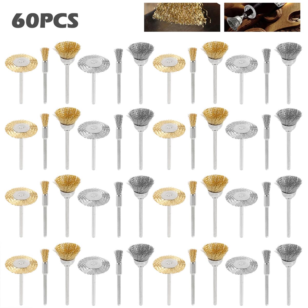

60Pcs Copper Stainless Steel Wire Brush Wheel Cup Brush Set with 3 Sizes Wire Drill Brush Deburring Tool for Removing Rust Paint
