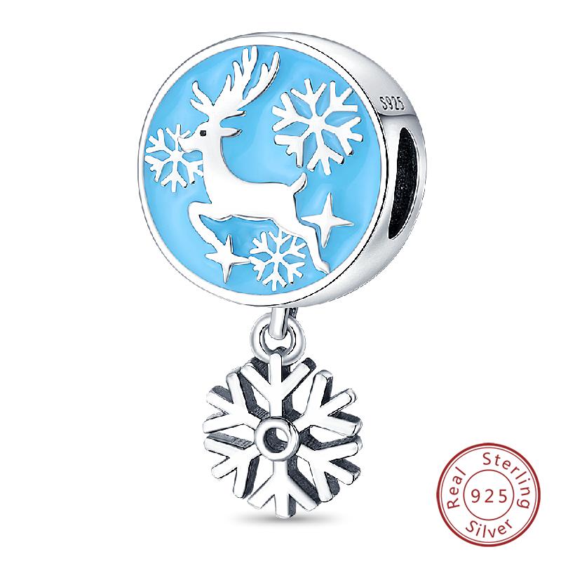 Original Copper Charms Beads Winter Snowflake Snowman Igloo Penguin Pendant Fit Bracelet Women Jewelry Gift