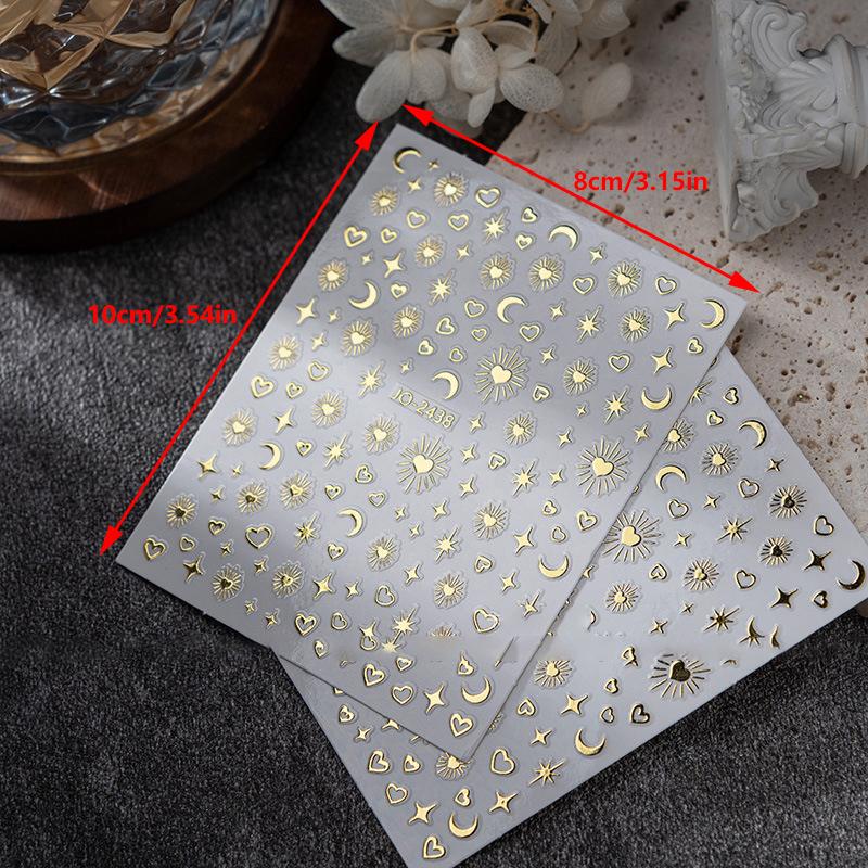 1Pc Bronzing Heart-Shaped Nail Stickers Gold And Silver Laser Butterfly Star Moon Glue Slider Diy Nail Accessories Decoration