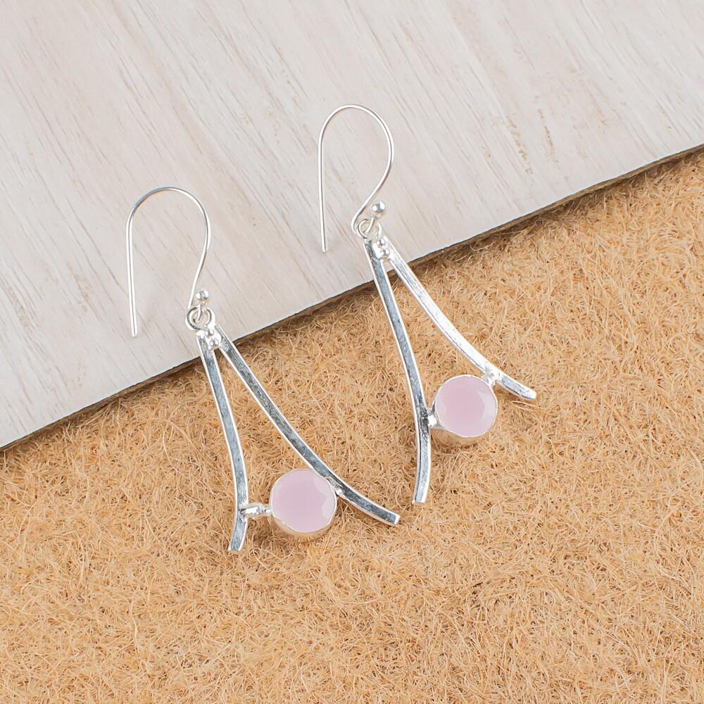 Rose Chalcedony Gemstone 925 Sterling Silver Jewelry Earrings 1.45" For Women EE-66-12