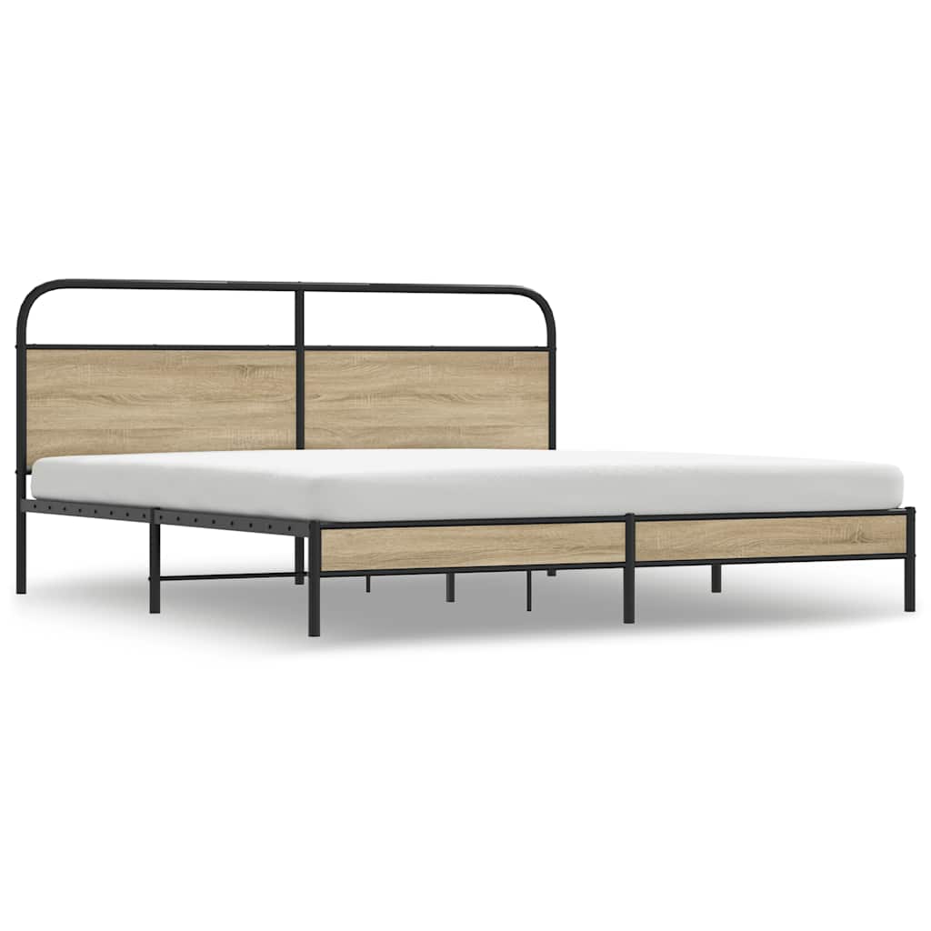 Metal Bed Frame without Mattress Smoked Oak Finish 180 x 200 cm