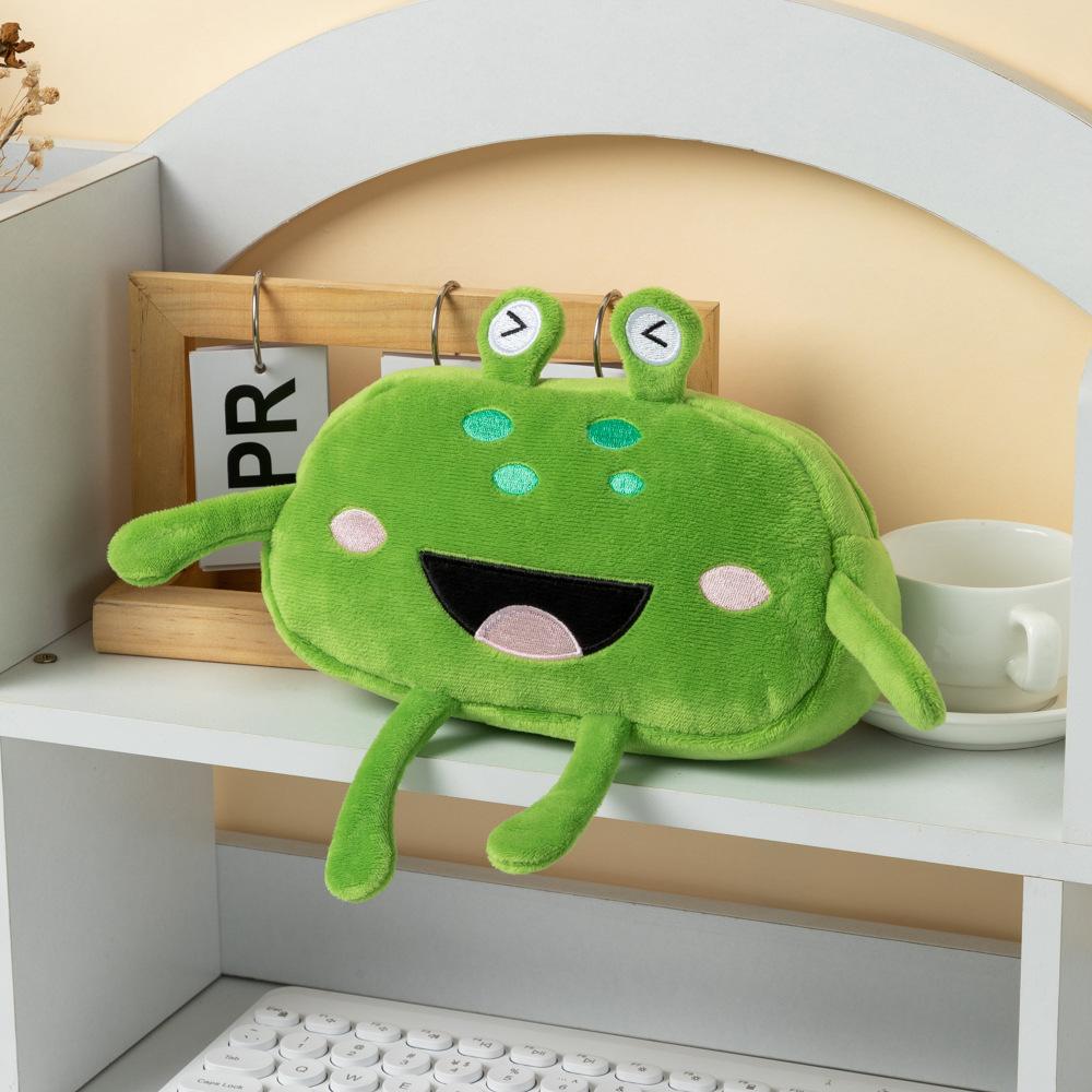 Green Frog Pencil Case Big Eyes, Big Mouth Soft Plush Pencil Case Fluffy Surface Zippered Pencil Case Pencil Case