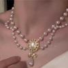 Palace Style Imitation Pearl Necklace Bowknot Pendant Bridal Jewelry Accessories  for Women
