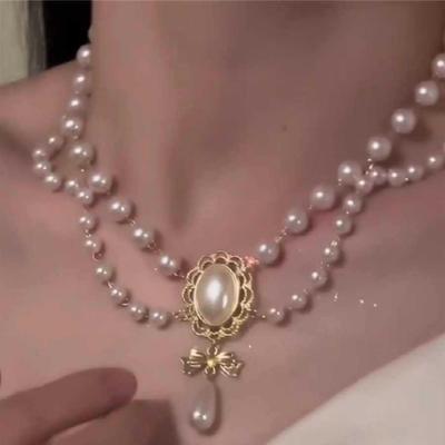 Double Layer Imitation Pearl Necklace Palace Style Bridal Jewelry Accessories  Wedding Party