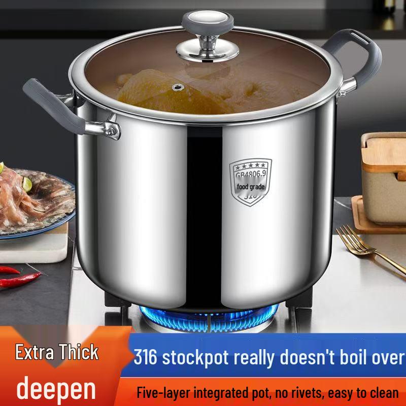 Extra Deep 316 Stainless Steel Stewing & Soup Pot - Food Grade, Large Capacity, Thick & Durable