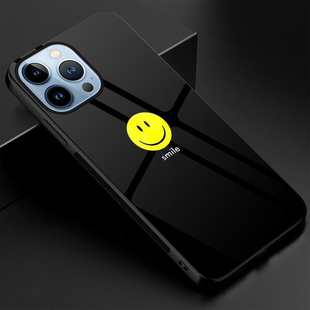 Cartoon Cute Smilely Case For Iphone 14 13 11 12 Pro Max Mini Xs Xr X 7 8 6s Plus Se 2022 Tempered Glass Protection Shell Coque