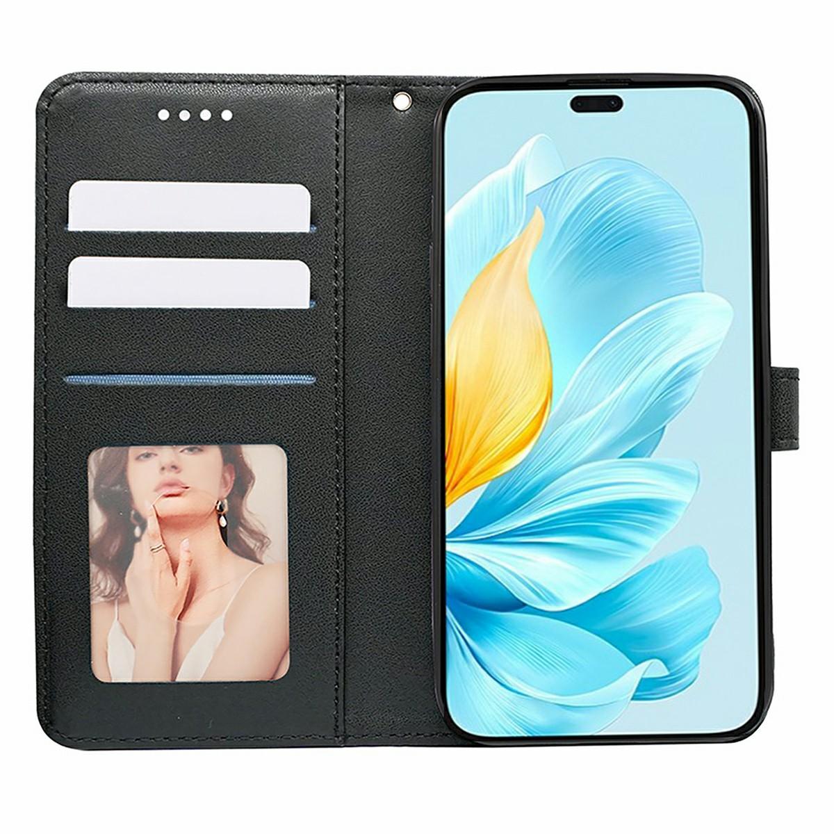 

For Honor 200 Lite Case Anti Scratch Splicing Imprinted Rhombus Leather Phone Cover Black