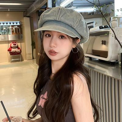 Washed and Made Old Newsboy Hat Lady Literary and Retro Denim Octagonal Hat Blue Beret Painter Hat Man