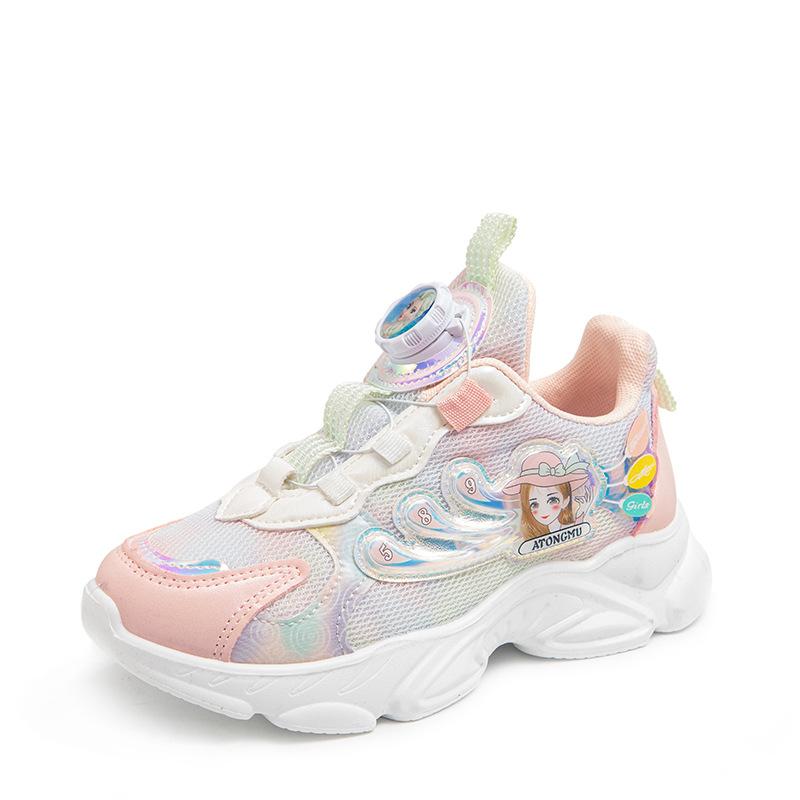 

Girl student mesh sneakers spring and autumn soft-soled cartoon little girl running shoes rotating buckle lightweight single shoes tide 27 yards inner length about 16.1CM