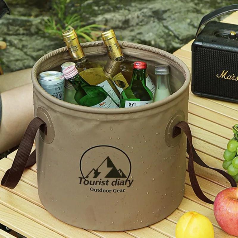 20L Vikbar Campinghink - Bärbar PVC-nätduk Rese tvättfat Fotblötläggningspåse & Picknickförvaringshink för Utomhusbruk