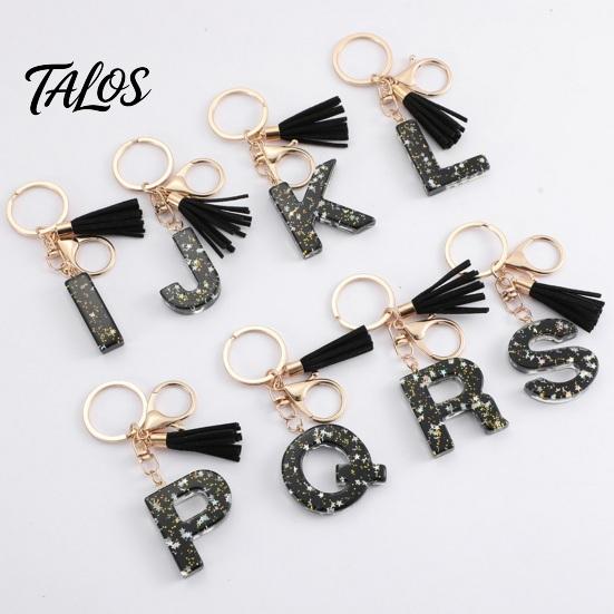 A-Z Charm Keychain Pendant, Sequins Star Letter with Tassel, Alphabet Initial Metal Keyring for Handbag Backpack Bag Pendant Key Holder
