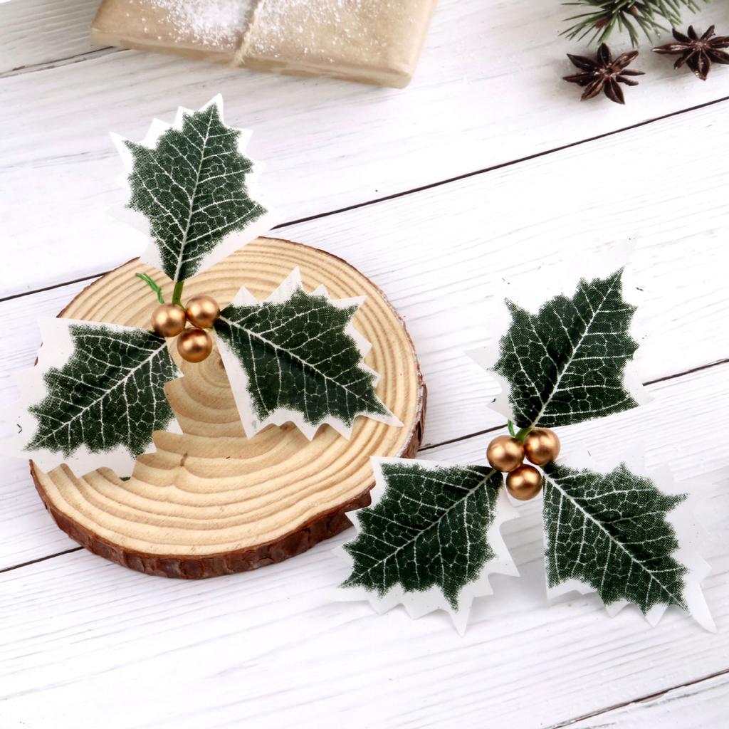 10/5pcs Christmas Holly Berries with Green Leaves DIY Wreath Artificial Fake Flowers Red Berry Decor for Xmas Tree New Year