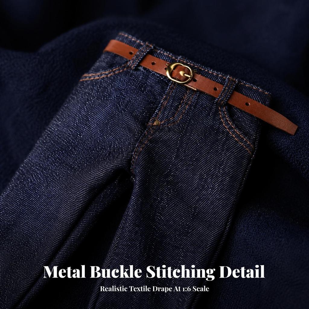 Blue 1:6 Scale Denim Jeans | FunctionalLooking Fly and Fastening, Contrast Stitching Details