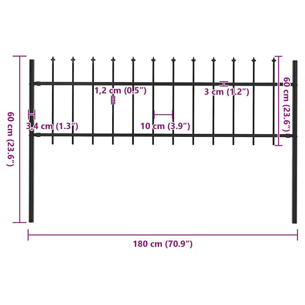 Woerden Garden Fence with Spear Point Design Steel 181 X 60 Cm Black