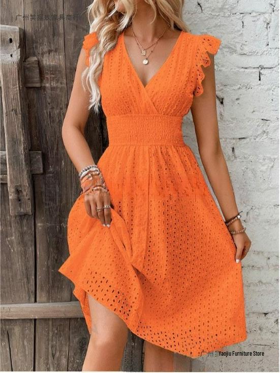 European & American Multi-Color Ruffle Sleeve Summer Dress