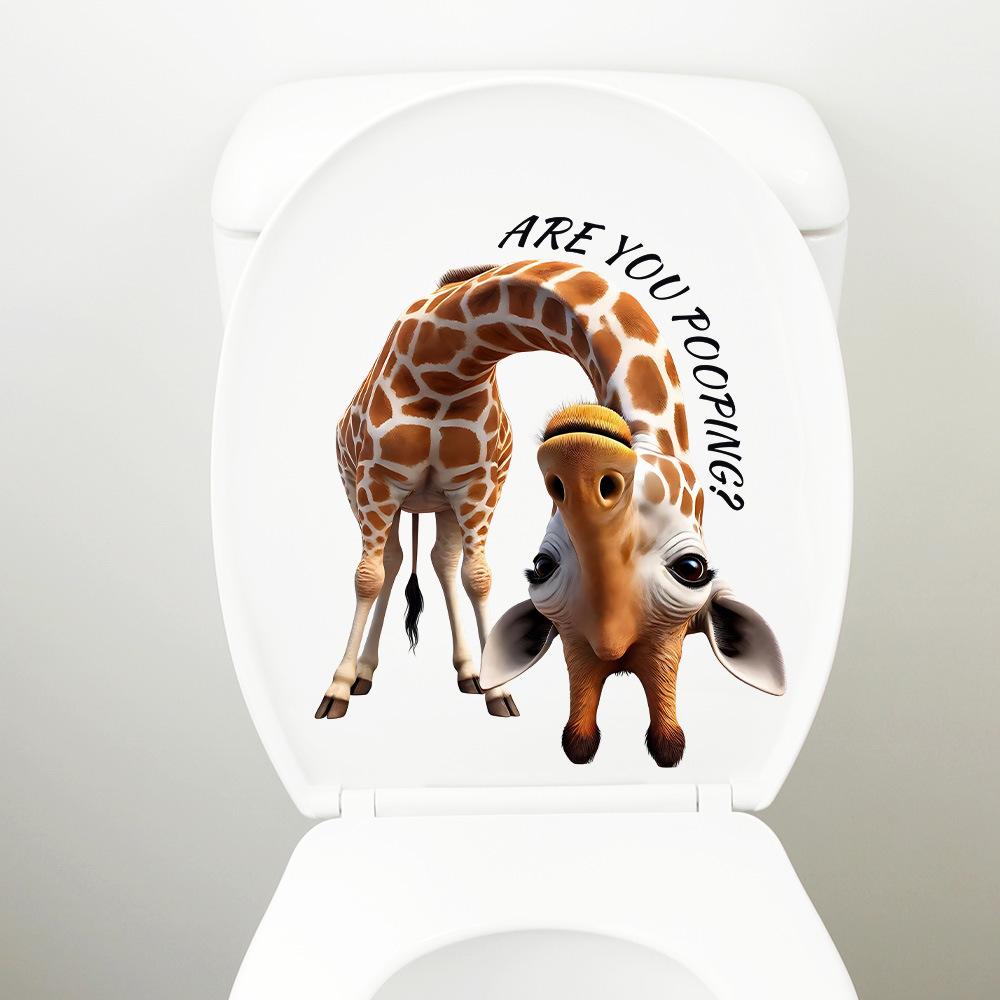 Autocollant de toilette 3D créatif et réaliste avec vision de chat mignon, décoration de couvercle de toilette en PVC auto-adhésif et imperméable