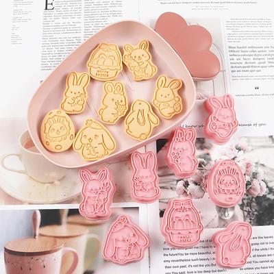 Easter Cookie Cutters Set, 8 Pcs Cookie Cutter With Plunger Stamps, 3D Cookie Stamps For Easter Biscuit Snacks Cheese Baking