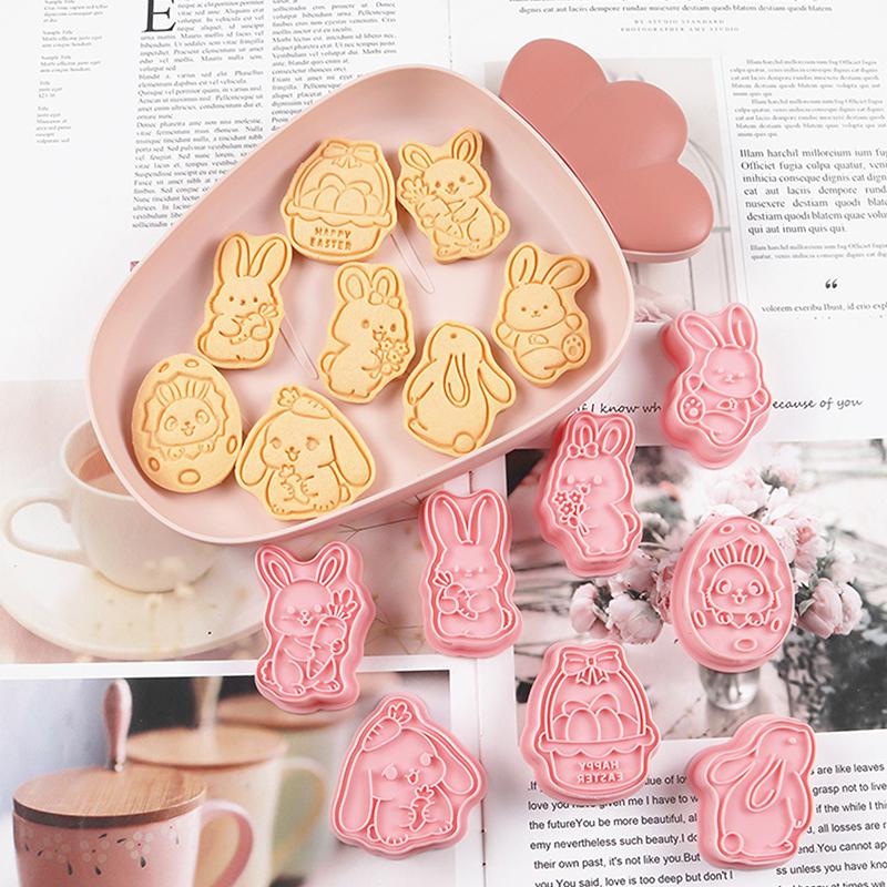 

Easter Cookie Cutters Set, 8 Pcs Cookie Cutter With Plunger Stamps, 3D Cookie Stamps For Easter Biscuit Snacks Cheese Baking розовый