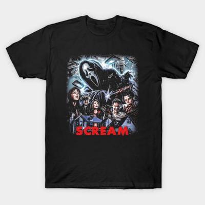 Tricou Negru cu Imprimeu pentru Bărbați Scream Imprimeu pe Hârtie de Transfer Fără Tăiere Tricou din Bumbac
