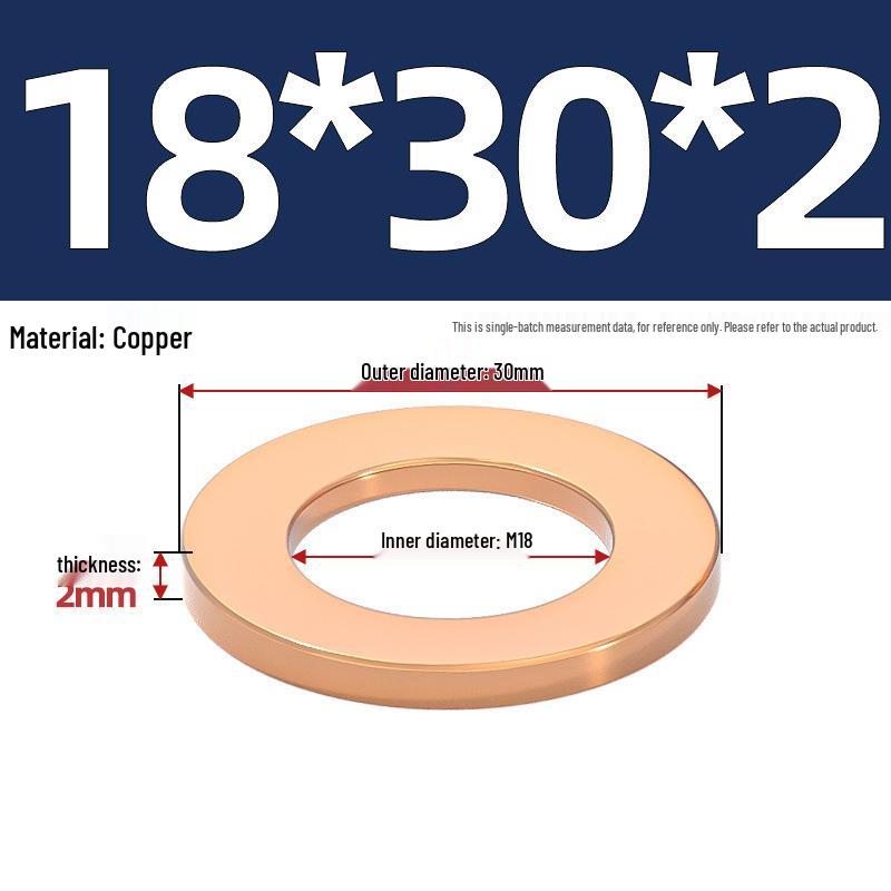 Pure Red Copper Gasket Sealing Ring for Marine Instruments, Metal Flat Washer M3-M60mm
