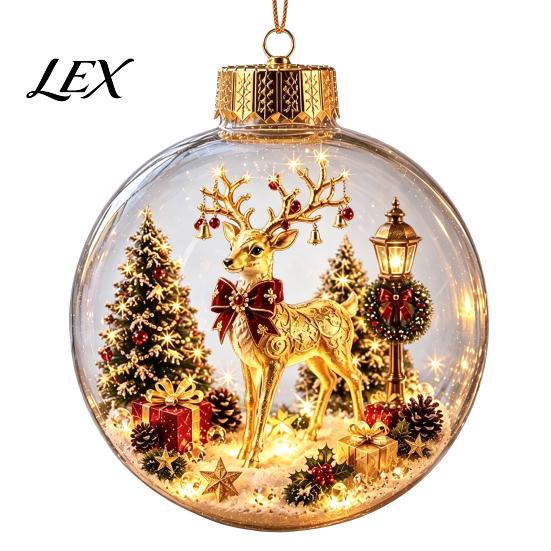 Year Round Home Accent Lighted Clear Christmas Ball Ornaments, Cute Santa Claus/Tree/Snowman/Angel Figure Inside Seasonal Gift with Warm Light