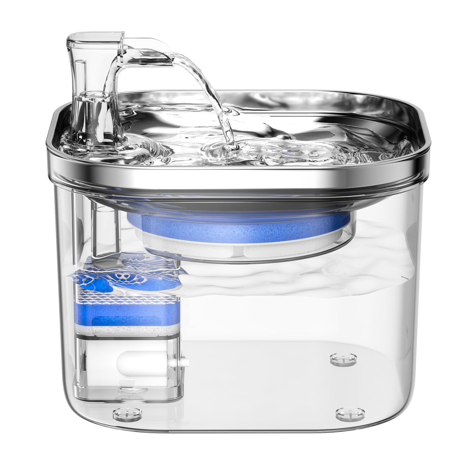 

Фонтан для воды для кошек с интеллектуальной индукцией, 2 л/67 унций, питьевой фонтанчик из полунержавеющей стали для домашних животных, автоматический диспенсер для воды с бесшумным водяным насосом