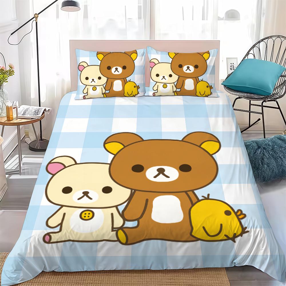 Cartoon R-Rilakkuma Cute Duvet Cover Set Home Style Bedding Soft Laundry Cotton Bed 3 Piece Set Student Dormitory Gift