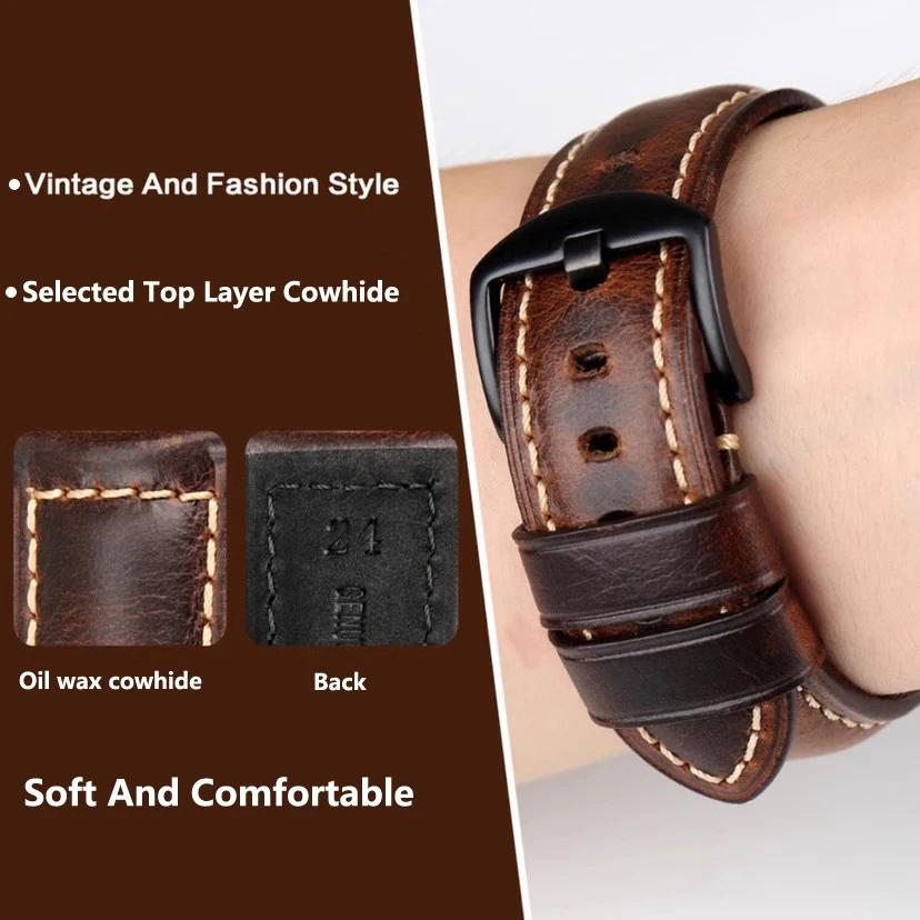 For Oil Wax Leather Band for Apple Watch Strap Ultra 2 49mm 45mm 41mm 44mm 42mm 40mm 38mm iWatch Series 9 8 7 6 SE 5 4 Bracelet