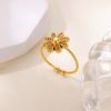 Wind real gold stainless steel zircon ring women's pastoral style flower bow open ring jewelry