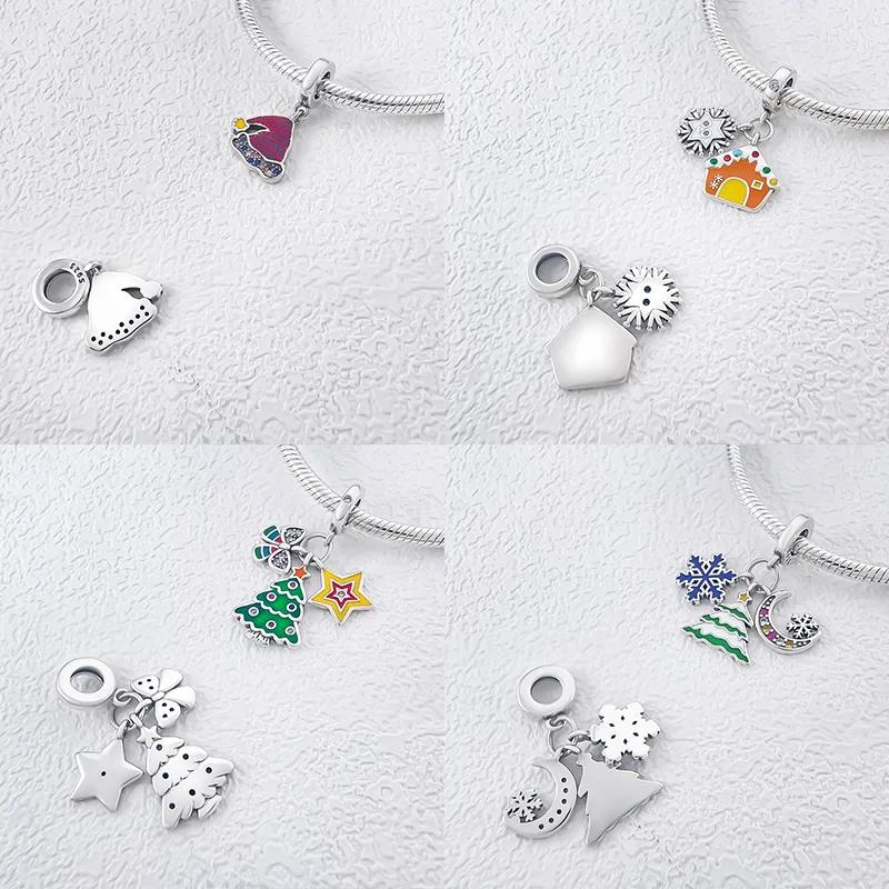 Kupfer-Weihnachts-Nikolausmütze, Weihnachtsmann, Baum, Rentier, Glocken Anhänger Perlen Passend für Original Armband DIY Feinschmuck Geschenke Für Frauen