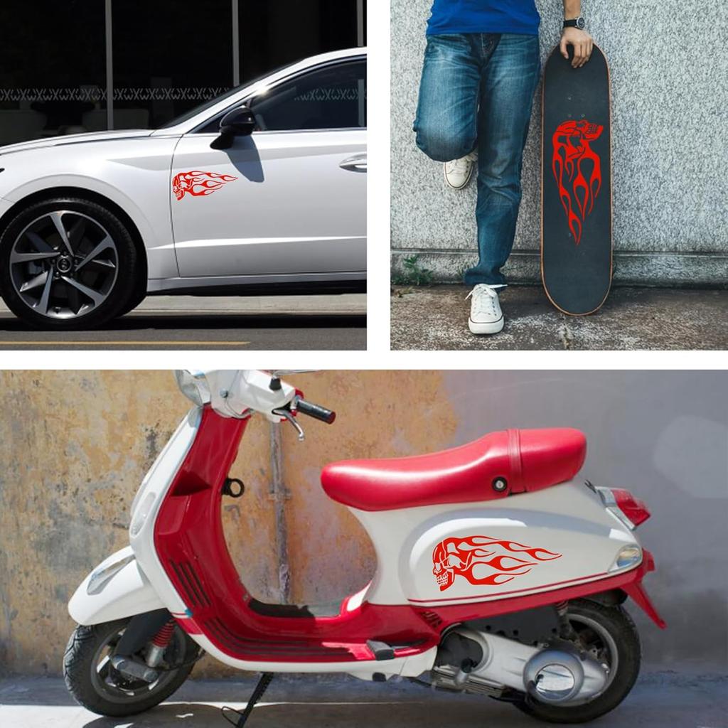 TOMALL 2pcs Skull Flame Reflective Stickers for Car Motorcycle Tank Vinyl Racing Sports Flame Stripe Decal for Golf Cart Off-Road Vehicles