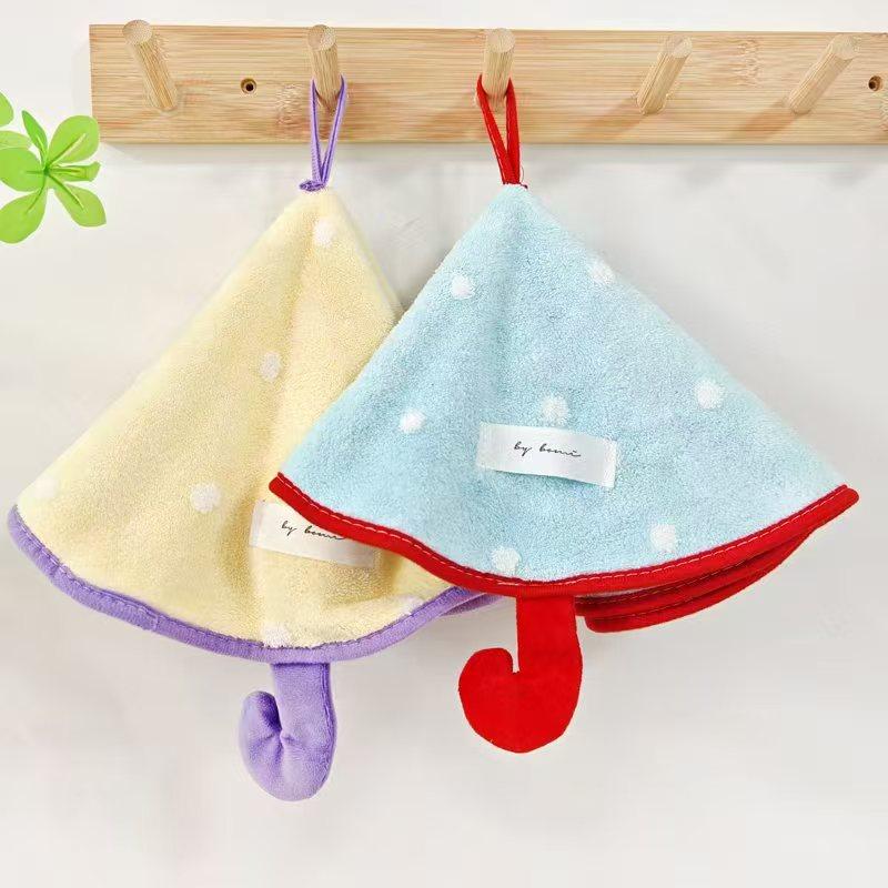Coral Fleece Small Umbrella Hand Towel Hanging Type Cute Point Thickened Bathroom Water Absorption Quick Drying Towel Hand Towel