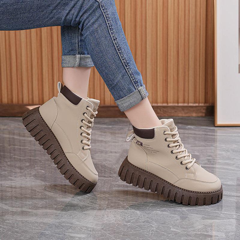 Martin Boots British Style New Spring Waterproof Leather Surface Showing Thin Feet Small High-top Casual Boots F