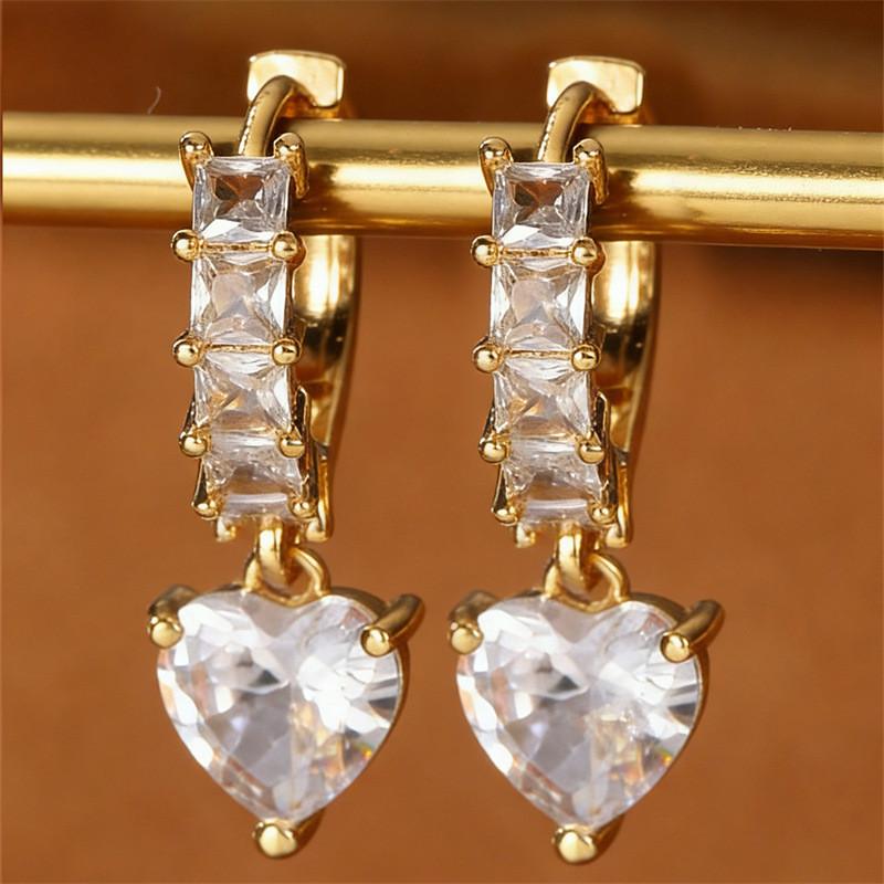 Geometric Star Love Charm Earrings With Electroplated Finish For Women Heart