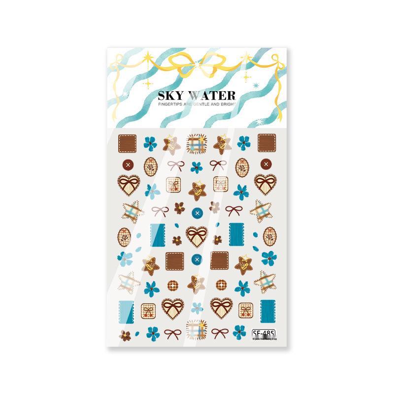 Sky Cute Denim Plaid 6D Embossed Autumn/Winter 3D Cartoon Nail & Journal Art Stickers