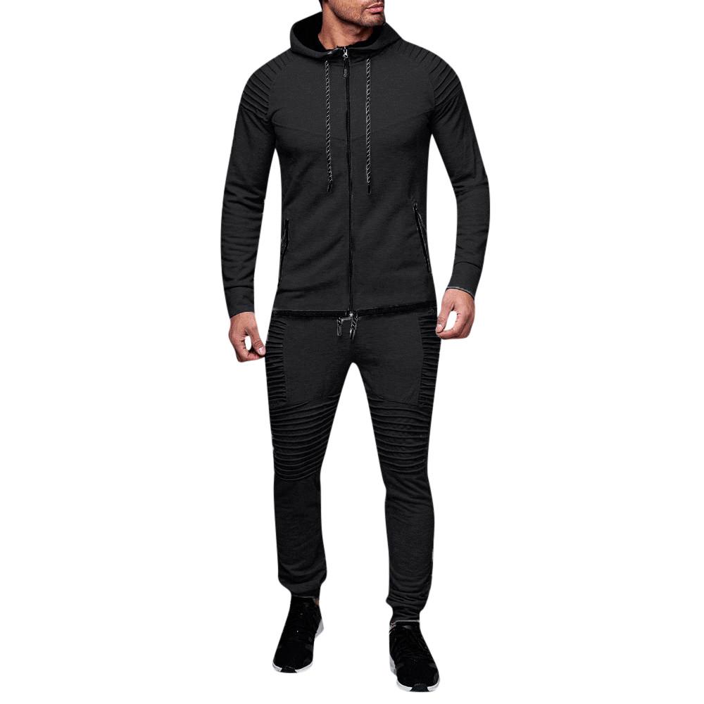 Herren Outdoor Sport Zweiteiliges Kapuzen-Sweatshirt + Einfarbige Hose Zweiteiliges Set