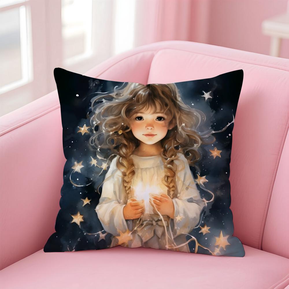 Story The Iittle Match Girl Illustration Art Cushion Cover Linen Pillowcase Cover Soft Decor for Sofa Home Room