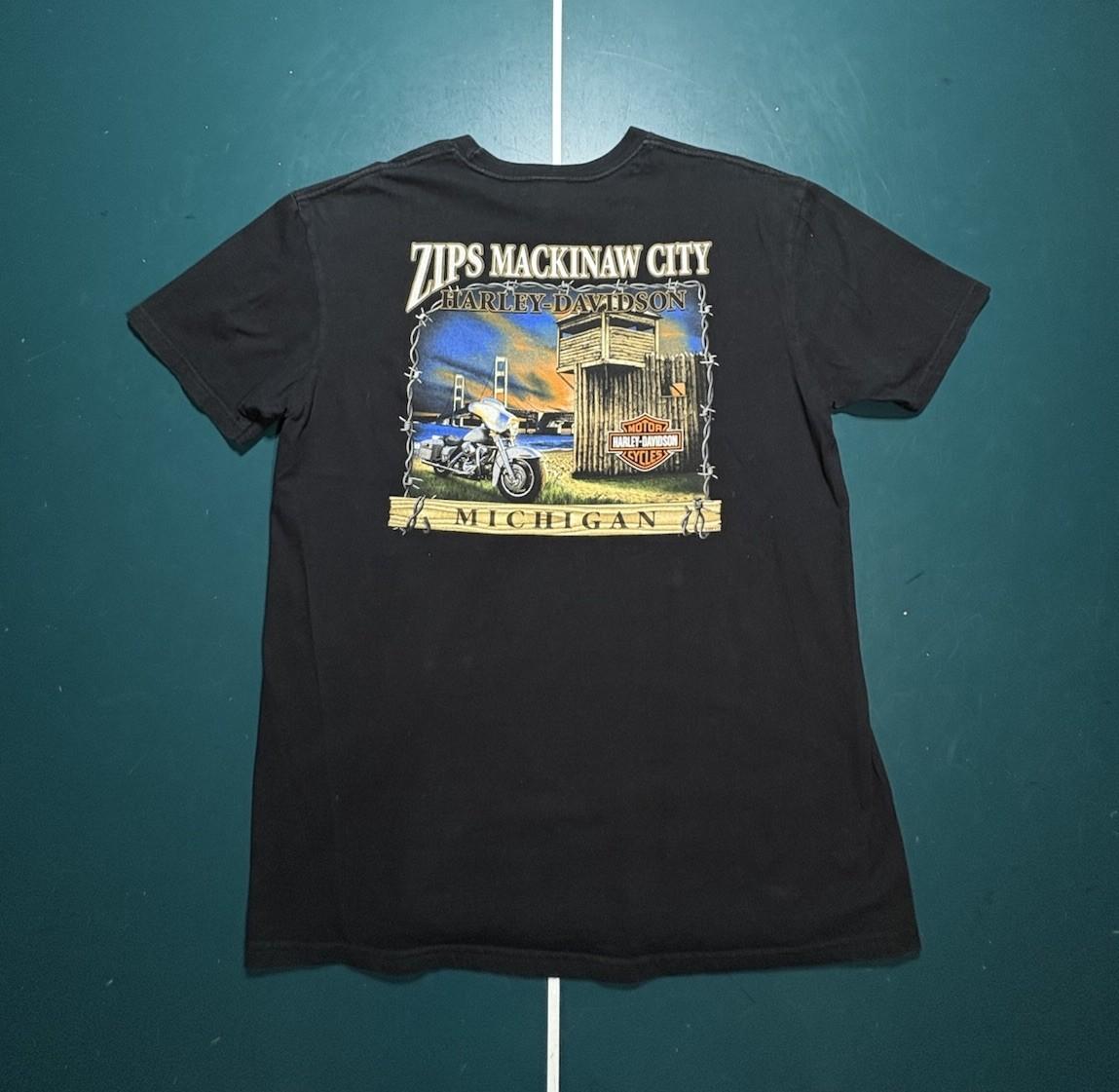 Harley Davidson Mackinaw City Michigan T Shirt XL Zips 45th Parallel Bridge Y2K Unisex T-Shirt S
