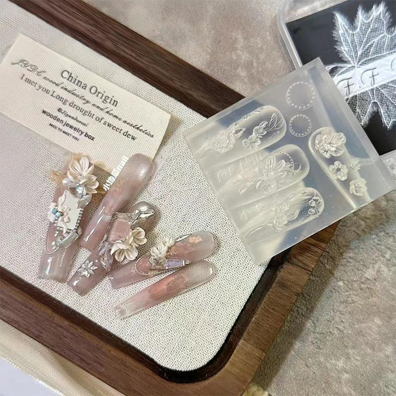 Flowers Nail Silicone Relief Flower Basket Shape Nail Art Mold 3D Nail Decoration Accessories Manicure Tool