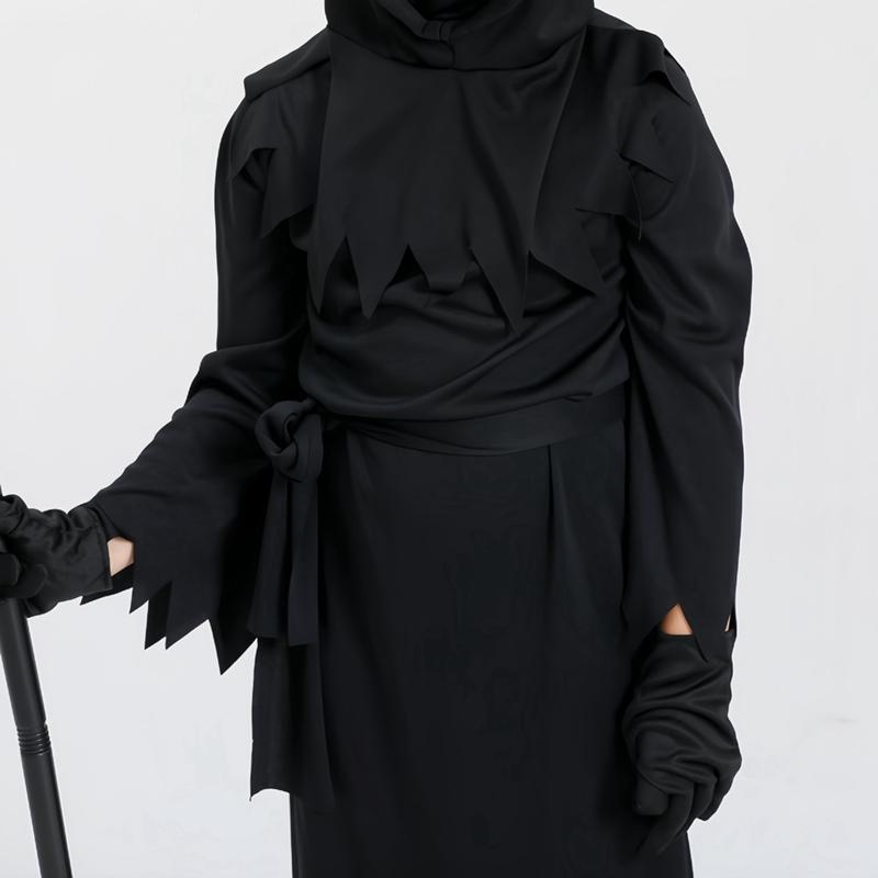 Children's Halloween Cosplay Costume Reaper Costume Set (Jumpsuit Hat Belt Scythe Gloves)