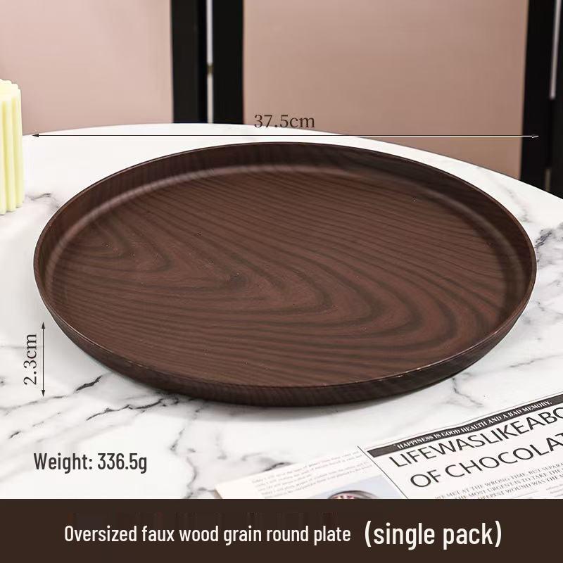 PP Wood Grain Plastic Serving Tray - Rectangular, Food Grade, Round Edges, Commercial Bread Plate.