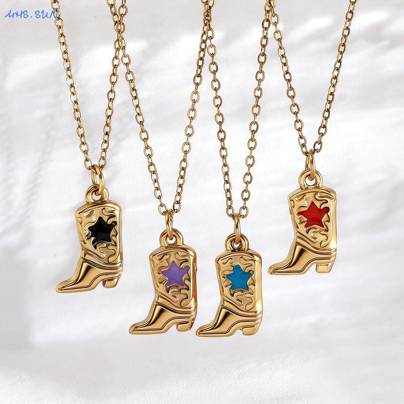 Personality Stainless Steel Gold Plated Drip Oil Star Boots Pendant Necklaces For Women Chain Choker Jewelry Wholesale 1Pcs