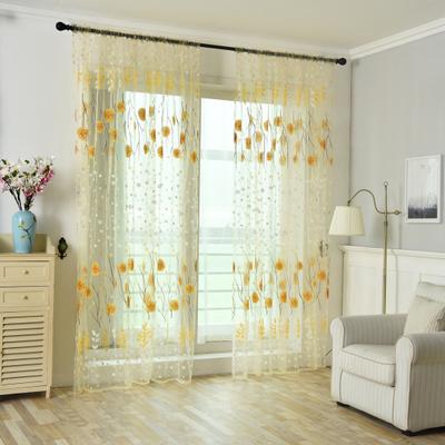 1 Sheet Chic Window Curtain Transparent Durable Soft Texture Graceful Plant Printed Window Gauze Drapery for Living Room