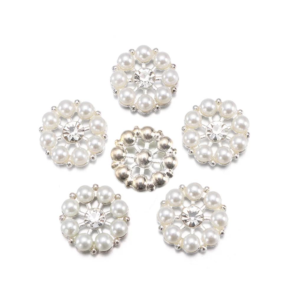 5PCS Pearl Flower Rhinestone Buttons Sparkling Crystal Hairpins Decoration Clothes Buttons DIY Crafts Apparel Sewing Accessories