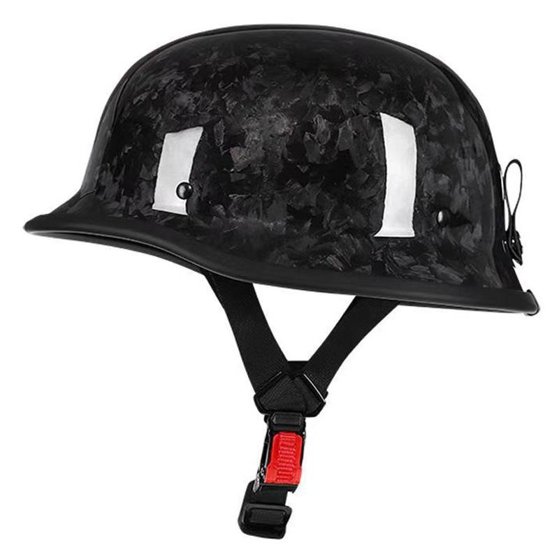 Black Forged Carbon Retro Helmet with Peak - Unisex & Quick-ReleaseGet Factory