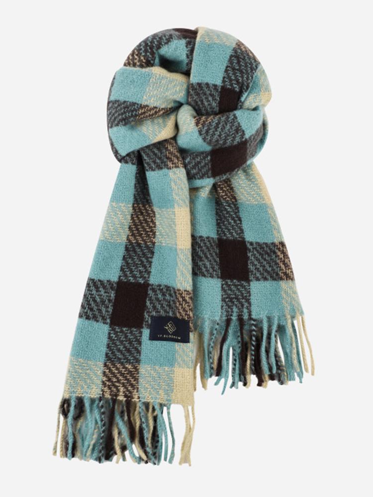 Casual Plaid Scarf Women Blue Plaid Warm Fringe Scarf Korean Style Fashion Soft Thick Shawl For Autumn Winter Unisex Male Lady