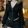 Spring and Autumn Thin Section Goth Dark Autumn Solid Hooded Coats Women Casual Slim Waist Zip Hoodies Gothic Jackets Chic Streetwear