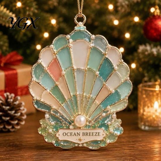 Modernes Haus Urlaubsdekoration Handgefertigt Meerglas Küsten-Weihnachtsbaumschmuck, Schildkröte Seepferdchen Seestern Geschenke für die Saison Segelboot Strand Hängedekoration