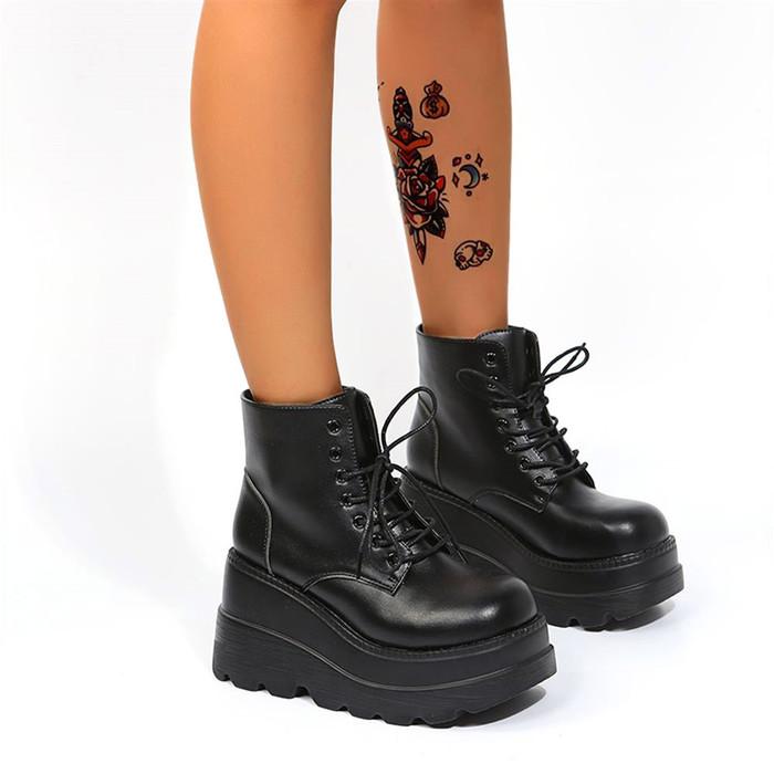 Botines Negros Mujer Gótico Punk Combat Lace Up Zapatos de Plataforma  comprar a buen precio — entrega gratuita, reseñas reales con fotos — Joom